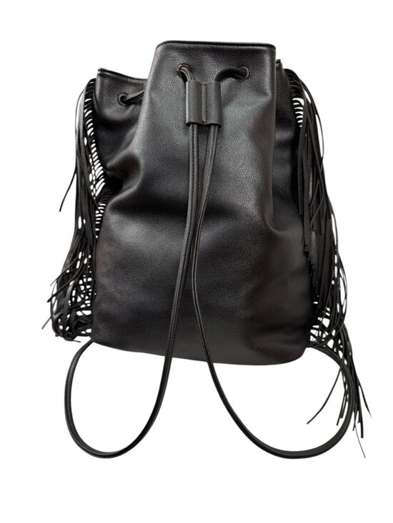 Victoria\'s Secret Black Fringe Backpack Purse NWT Drawstring main image 4